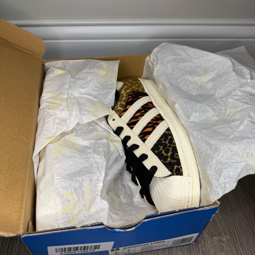 Adidas Superstar Atmos Crazy Animal Black White Orange Sneakers - Picture 10 of 12